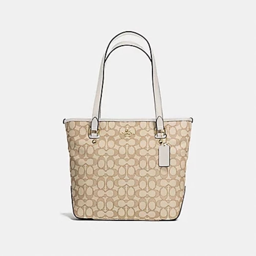 Like New Coach Beige & White Outline Signature Tote
